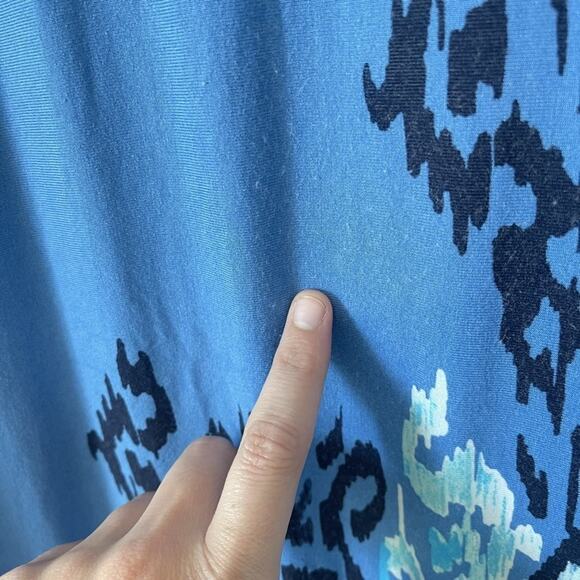 Chicos Dress Womens 3 16/18 Blue Aqua Paisley Ikat Print Stretch Short Sleeve - Picture 10 of 10